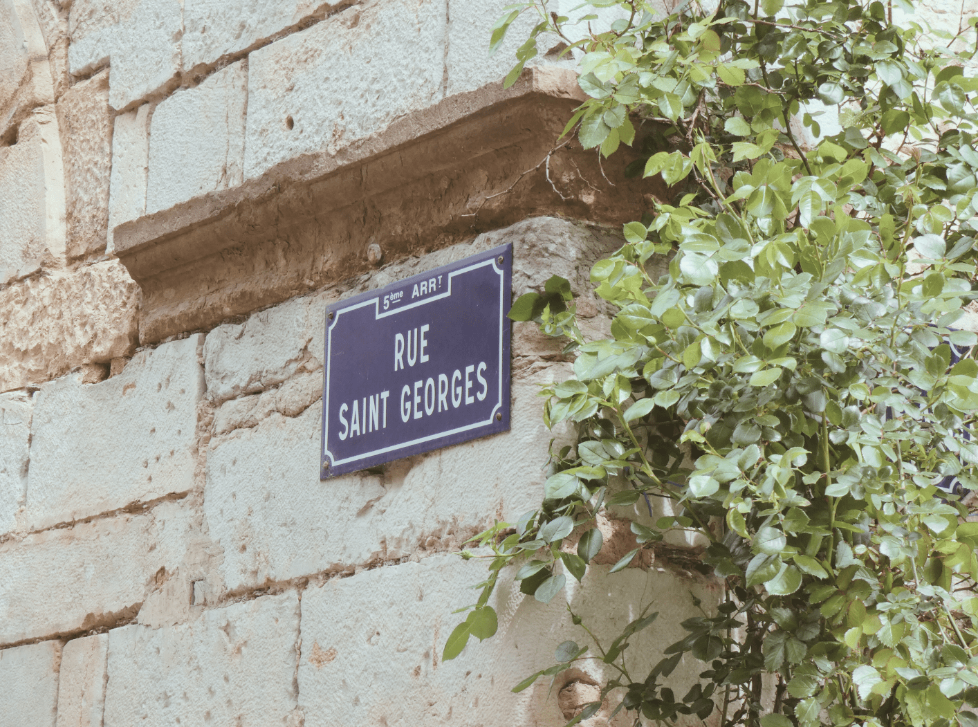 Photo du panneau de la rue Saint-Georges à Lyon où se situe le bureau de la marque Bijouterie Fine. Bijouterie-joaillerie sur-mesure et petite série